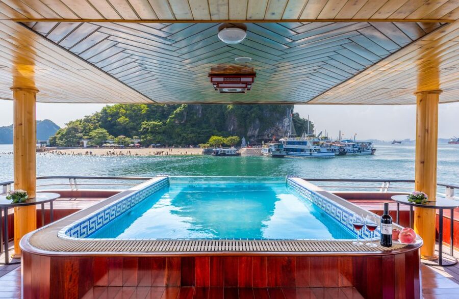 From Hanoi: 1-Day Halong 5-Star Cruise w/Jacuzzi & Limousine - Titov Island for swimming and the view